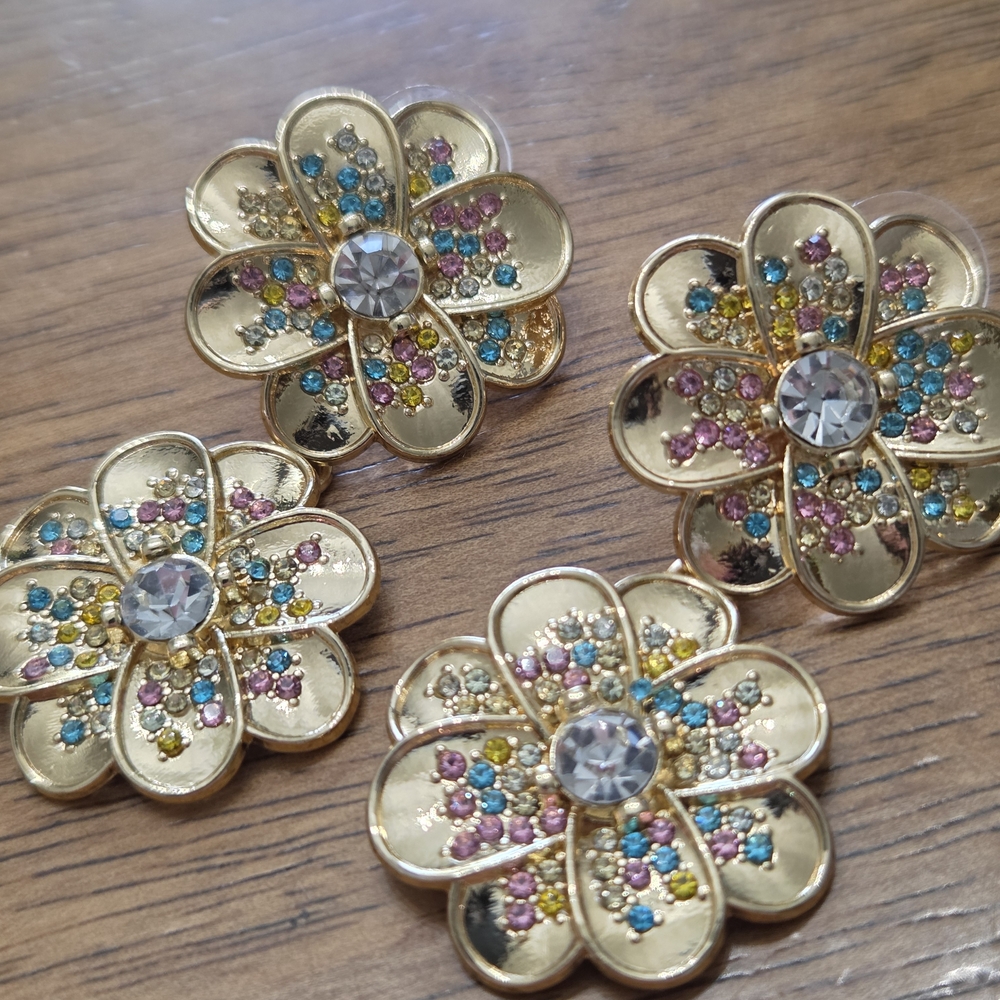 Gold Floral Earrings with Multicolor Accents
